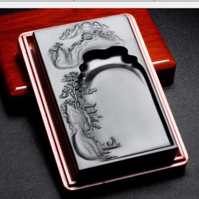 多眼砚台 罗纹砚台带盖4寸梅花砚台（4.3*3.4*0.7cm) Inkstone Chinese