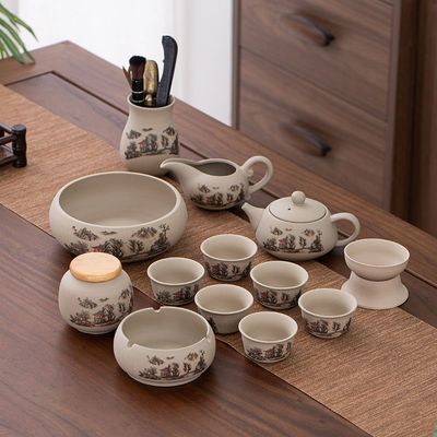 粗陶功夫茶具套装家用茶杯茶壶茶盘整套陶瓷小套装中式办公室会客