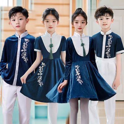 六一儿童合唱演出服中小学生大合唱团女童朗诵礼服中国风表演服装