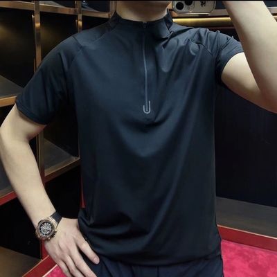 夏季新款男士半拉链立领短袖T恤户外休闲运动冰丝时尚POLO衫