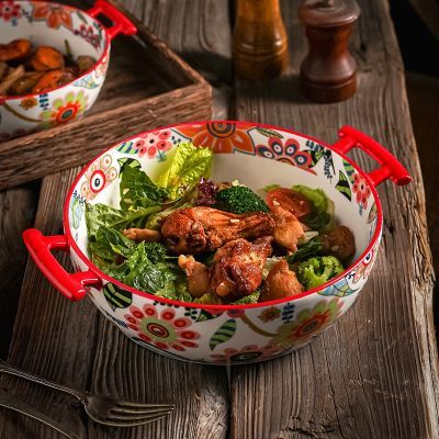 蝶恋花烤碗芝士焗饭烤盘烤碗家用烘焙双耳圆形防粘微波炉烤箱专用