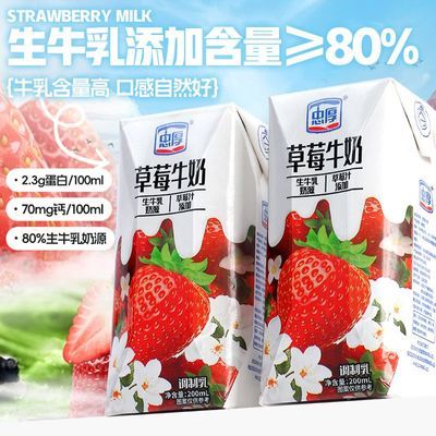 忠厚草莓牛奶整箱200ml6盒儿童牛奶官方正品早餐奶