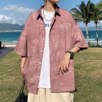 扎染花衬衫男夏季休闲宽松短袖2025新款上衣大码男生潮流半袖