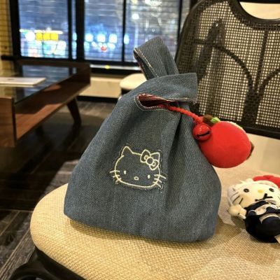 可爱牛仔刺绣时尚手拎包遛弯包 外出便携大容量手提包上班便当包