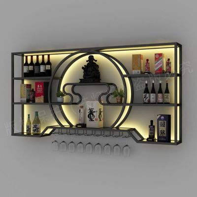 新中式定制吧台酒架酒柜红酒白酒靠墙餐厅壁挂式置物架铁艺展示架