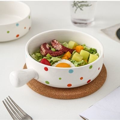 釉下彩陶瓷沙拉碗早餐碗波点手把锅焗饭碗适用微波炉烘焙ins