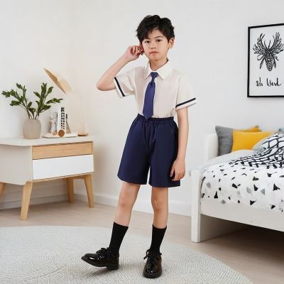 幼儿园园服毕业照男童短袖儿童套装小学生英伦夏季校服