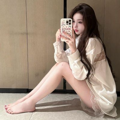 法式时尚睡衣女衬衫短裤春夏薄款性感纯欲蕾丝拼接两件套装家居服