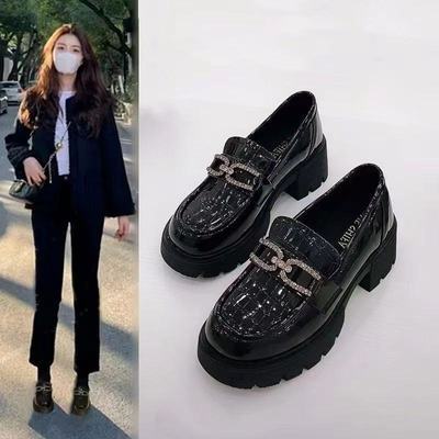 真软皮底乐福鞋女2025爆款百搭学院风增高单鞋女士厚底镜面小