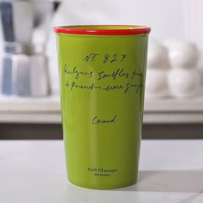 韩国ins复古纸杯造型字母陶瓷手握高筒马克杯随手咖啡杯水杯