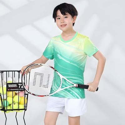 儿童羽毛球男女短袖新款童装运动透气比赛短袖短裤吸湿排汗团购