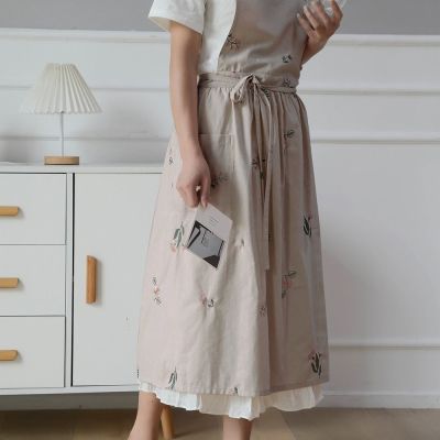 精致法式刺绣棉麻围裙轻便夏季百搭款防泼污厨房必备家居时尚