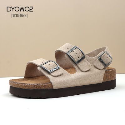 DYOWOZ/东园物作勃肯软木凉鞋女增高日系百搭真皮一字带凉鞋厚底