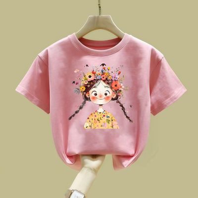 儿童纯棉T恤夏季2025新款女童短袖洋气女孩卡通半袖上衣