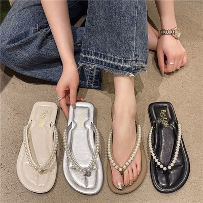 丽雅妮珍珠人字拖女高级感外穿夏季网红平底度假风沙滩夹脚凉拖鞋