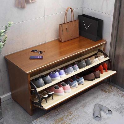 实木换鞋翻斗家用门口鞋柜坐凳软包一体进门网红穿鞋坐垫入户鞋架