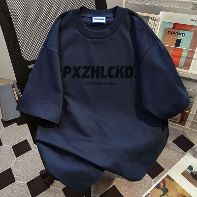2025新款不起球美式简约字母圆领印花藏青色短袖T恤情侣上衣服潮