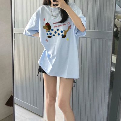 夏日不起球新款腊肠小狗印花短袖t恤女设计感宽松慵懒休闲上衣潮