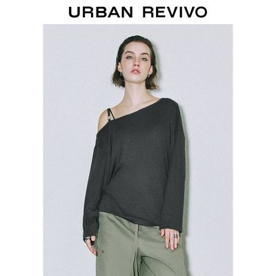 百亿补贴：UR秋季女装小众设计感装饰斜肩宽松长袖T恤UYV440096 89元
