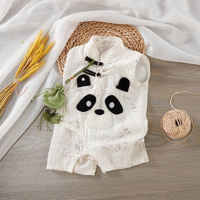 婴儿无袖连体衣男女宝宝夏季薄款爬服新中式国风汉服满月斜襟哈衣