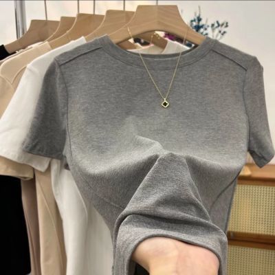 新款正肩短袖白色t恤女装腰线设计感显瘦内搭洋气短款宽松透气