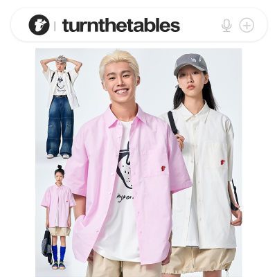 【明星同款】Turnthetables四芒星t刺绣衬衫夏季粉色情侣百搭衬衣