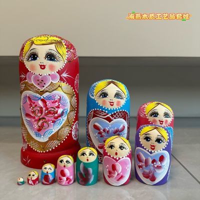 俄罗斯进口套娃纯手工套娃10层红心儿童玩具礼物生日礼物摆件清仓优惠商品图片