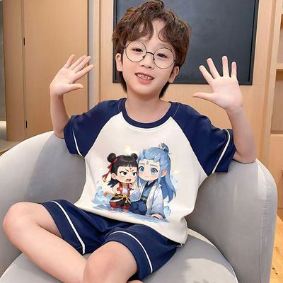 男童哪吒睡衣夏季短袖短裤薄款2025新款儿童男孩中大童套装家