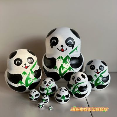 俄罗斯玩具熊猫套娃椴木手工纯手工10层熊猫儿童抖音创意摆件