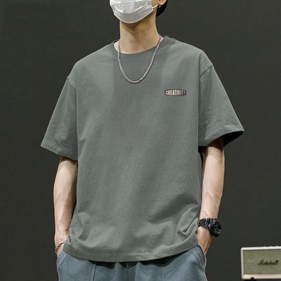 T恤短袖衣服纯棉重磅夏季新款男士半袖宽松上衣美式潮牌体恤打底