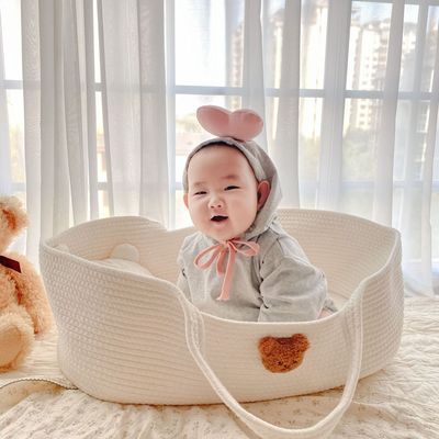 INS北欧风棉绳婴儿床创意婴儿手提篮宝宝摇篮便携式户外睡篮床