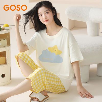 香蜜闺秀100%纯棉睡衣女春夏季薄款短袖七分裤韩版甜美家居服套装