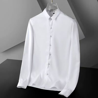 纯色长袖高级设计感衬衫男士修身韩版青年长袖休闲商务职业白衬衣