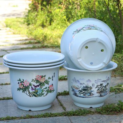 厂家直销特价塑料花盆大号加厚耐用树脂防晒种树花盆处理清仓送托