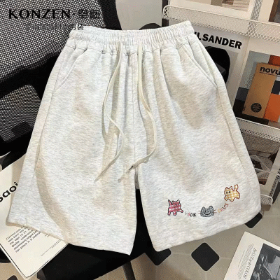 KONZEN重磅港风帆布猫咪印花短裤男女夏季潮流宽松透气休闲