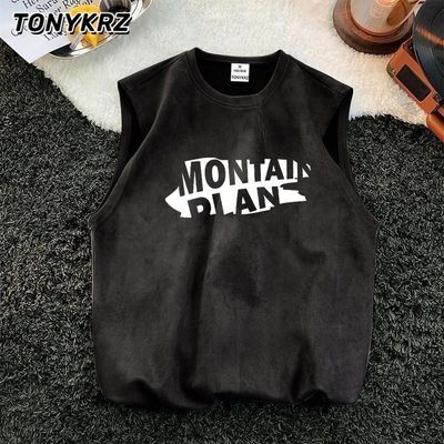 百亿补贴：TONYKRZ休闲运动字母无袖麂皮绒圆领背心男夏季青少年潮流坎肩T恤 14.9元