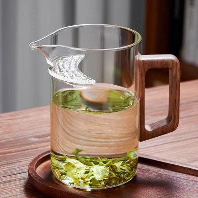 月牙泡茶杯公道杯木把玻璃茶漏一体泡绿茶分茶器茶具公杯带过滤