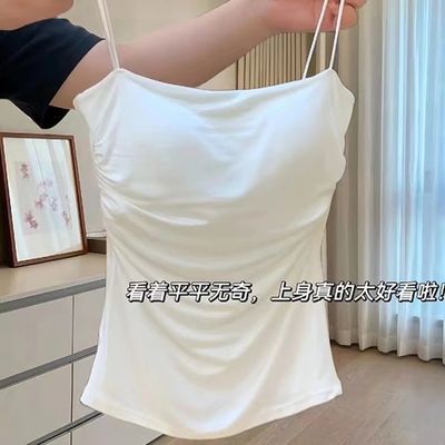 吊带背心女带固定胸垫外穿内衣舒适弹力褶皱显瘦修腰运动文胸抹胸