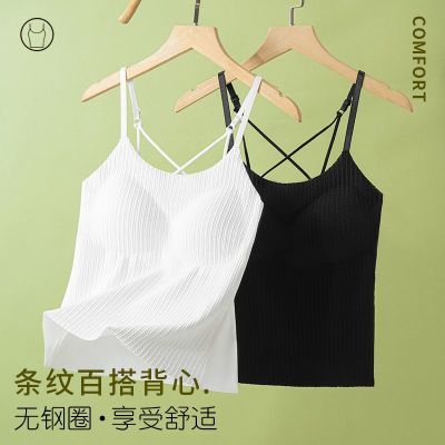 新款薄款交叉吊带美背内衣女显瘦背心抹胸无痕文胸一体打底上衣女