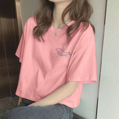 纯棉女士短袖t恤夏季2025年新款宽松粉色显瘦短款上衣潮爆款