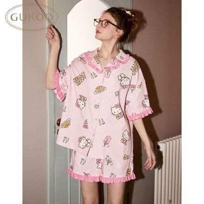 百亿补贴：Gukoo/果壳夏季女士睡衣100%纯棉HelloKitty家居套装短袖可爱外出 149元