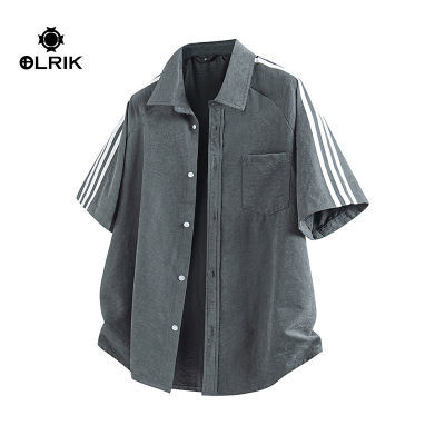 百亿补贴：OLRIK夏季薄款宽松日系高级潮牌男款半袖T恤外套条纹冰丝短袖衬衫 118元