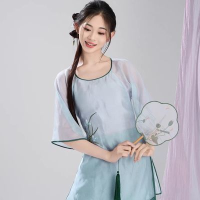 古典舞纱衣长款新中式舞蹈服女五分袖汉唐服装民族舞台剧目演出服