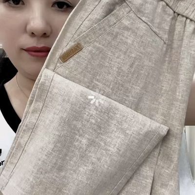 夏季中老年妈妈女裤裤子棉麻百搭薄款休闲裤宽松哈伦直筒九分新【