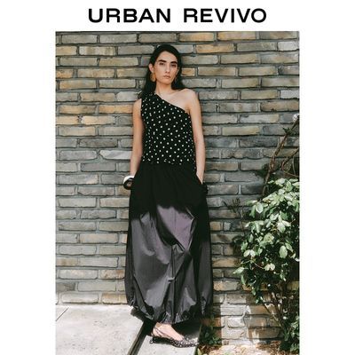 百亿补贴：UR2025夏季新款女装复古撞色波点斜肩领罩衫衬衫UWH250102 199元