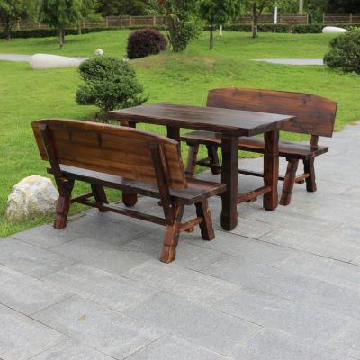加厚重款碳化实木防腐三件套组合户外酒吧庭院露台餐桌椅客厅家具