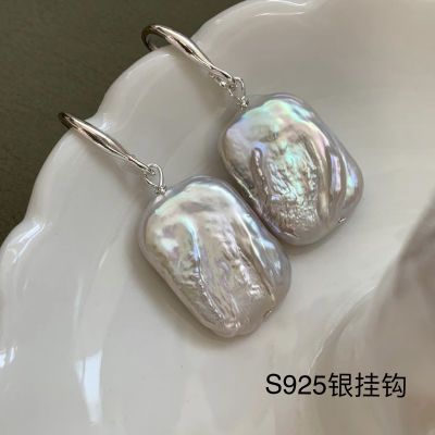 925银巴洛克淡水珍珠复古长方形耳钉气质高级