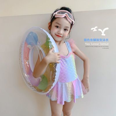 儿童泳衣2025夏季韩版小女孩游泳衣连体泳装美人鱼炫彩防走光