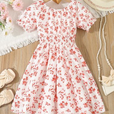 女孩子夏季裙子碎花新款薄款泡泡夏装女童连衣裙洋气公主清新