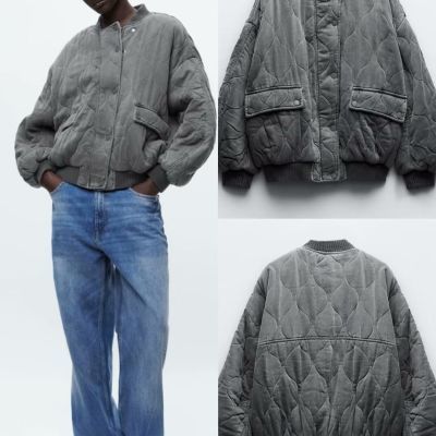 ZA女装新款外贸秋冬时尚宽松水洗莱赛尔棉服外套